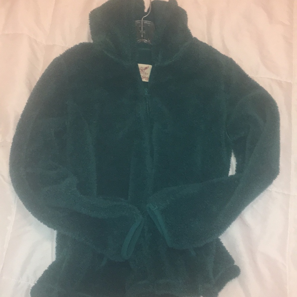 Nice dark green fleece zip jacket w good